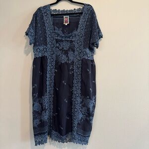 Johnny Was Rose Garden Tunic Dress Floral Embroidered Crochet XL FLAW